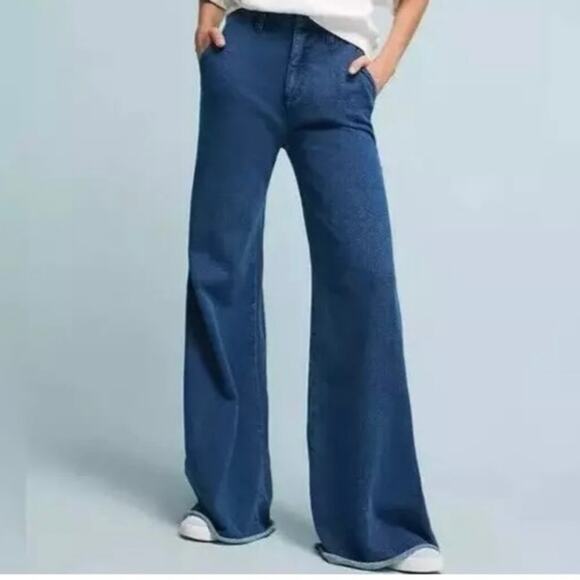 Anthropologie Denim - Anthropologie Denim Effect Knit Jeans Womens 29 Blue Bell Bottom Wide Leg Flare